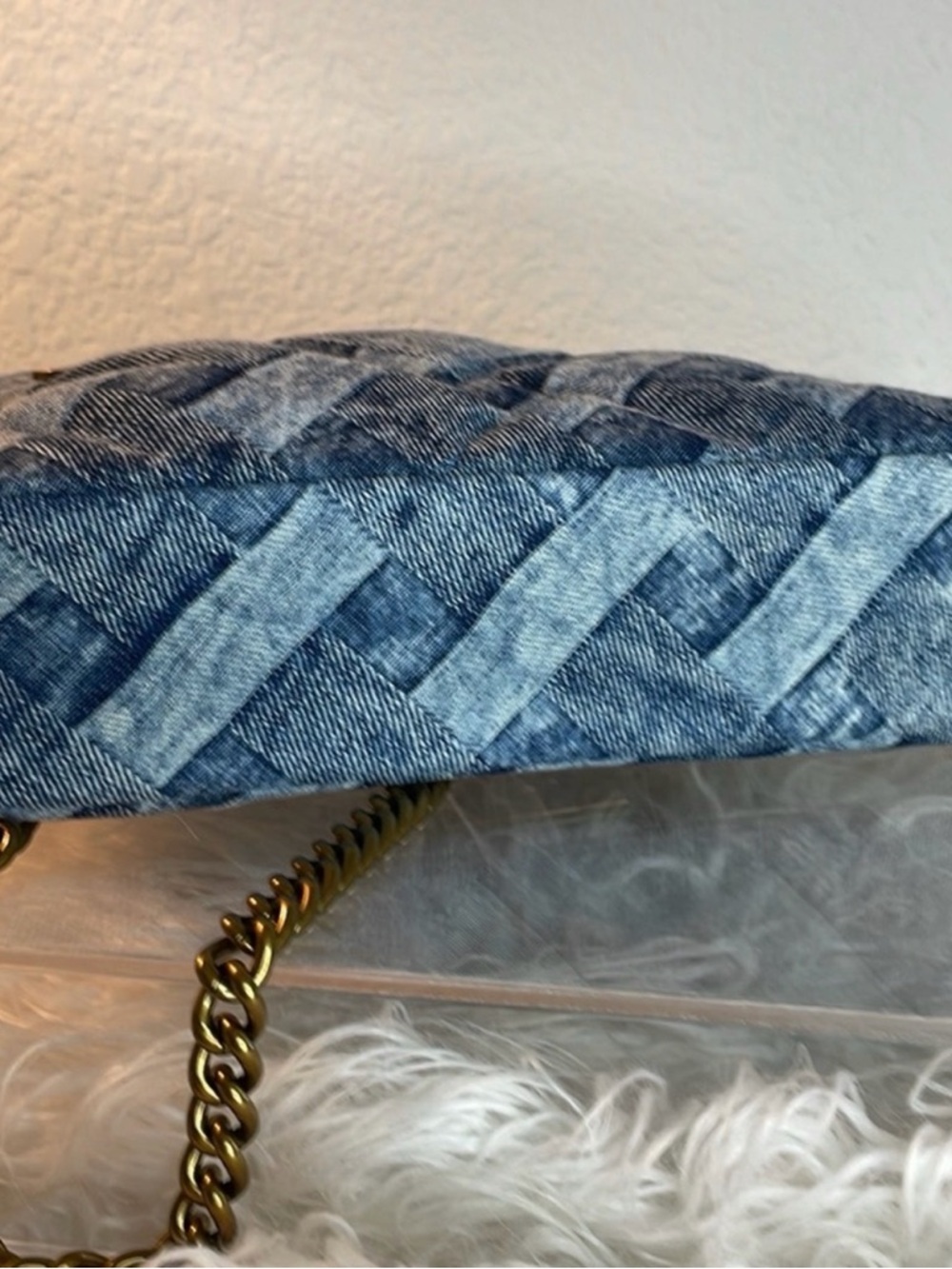 Kurt Geiger Denim Quilted Crossbody Bag with Gold Chain - Picture 10 of 13
